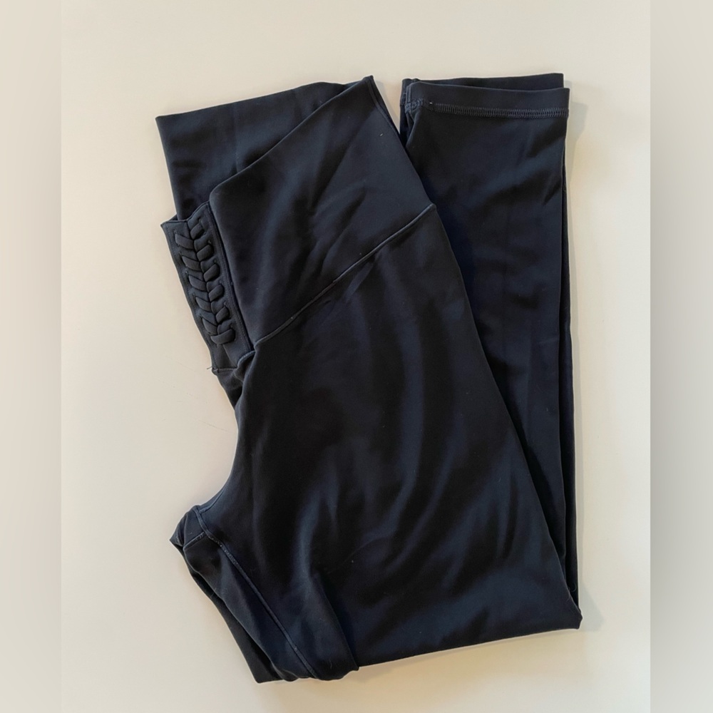 Aerie 7/8 lace up black leggings (size: L, high rise short inseam)